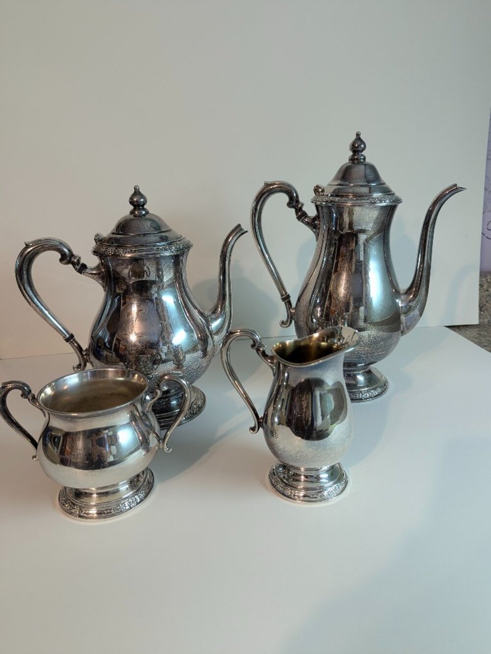 Antique 4 pc. Silver plate  tea set, "Camille" pattern